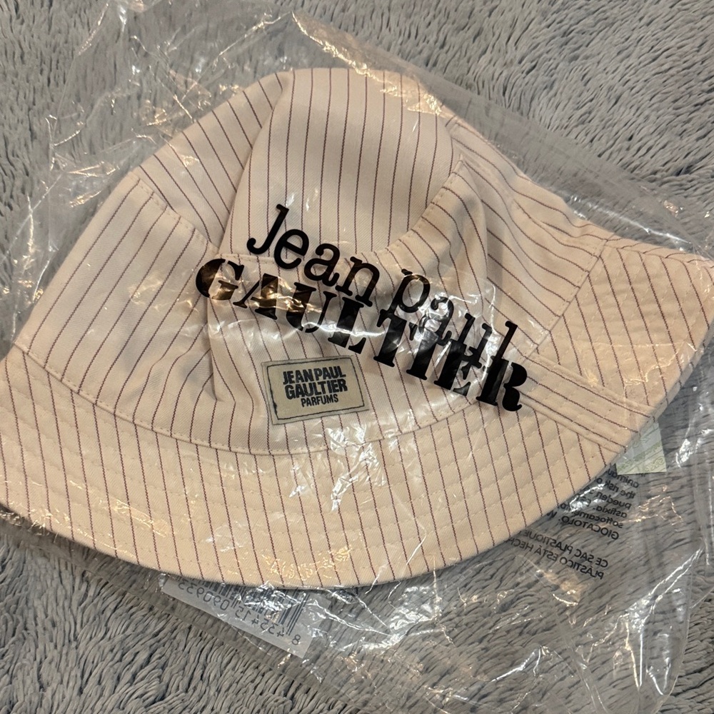 Jean Paul Gaultier Cream and Red Striped Hat - Picture 2 of 3